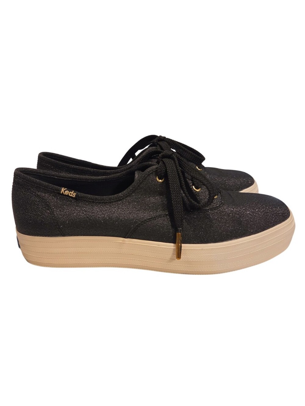 Keds Triple CVO Metallic Twill Sneakers Womens 9.5 Black Platform Preppy Shoes